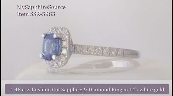 Natural Ceylon Sapphire & Diamond Ring in 14k white gold (SSR-5983)