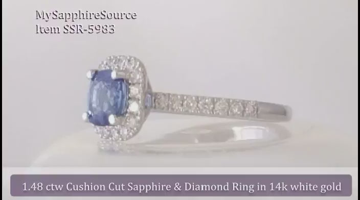Natural Ceylon Sapphire & Diamond Ring in 14k white gold (SSR-5983)