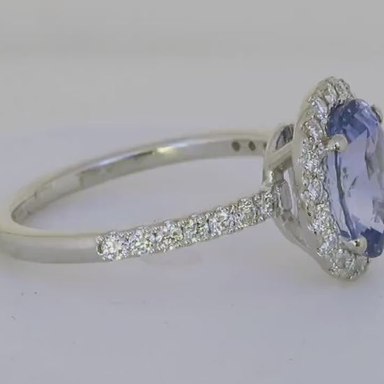Unheated Natural Ceylon Sapphire and Diamond Ring in 14k white gold (BR-128)