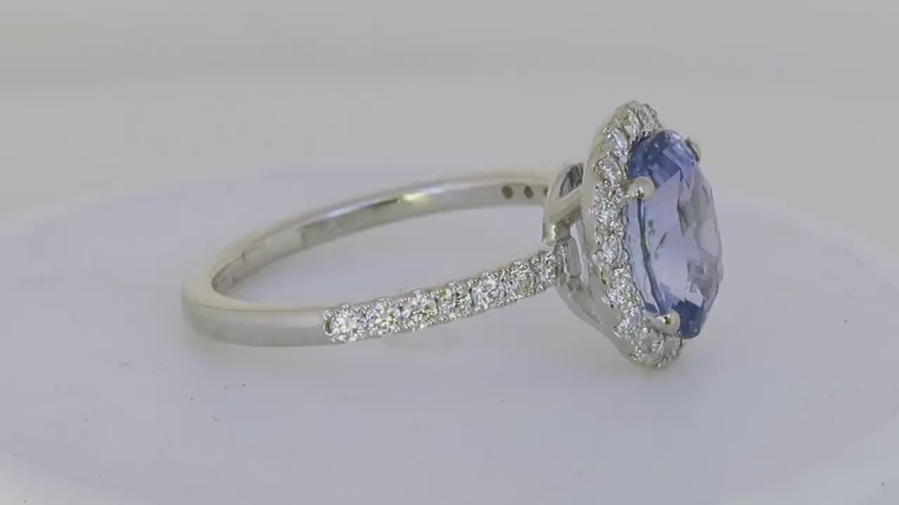 Unheated Natural Ceylon Sapphire and Diamond Ring in 14k white gold (BR-128)