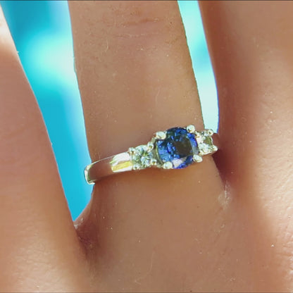 1.26 ctw Round Ceylon Blue Sapphire and White Sapphire Ring in 14k white gold