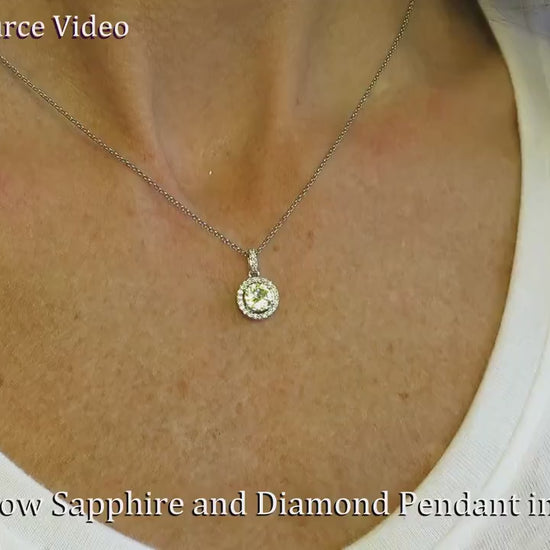 Round Cut Natural Yellow Sapphire Pendant Neckace in 14k white gold (SSP-5095)