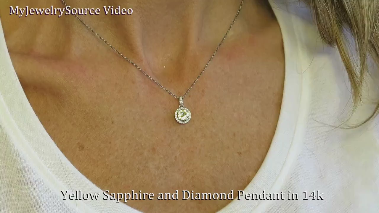 Round Cut Natural Yellow Sapphire Pendant Neckace in 14k white gold (SSP-5095)