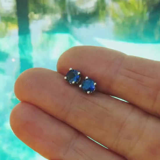 Natural Sapphire Solitaire Earrings in 14k white gold (SSE-5109)