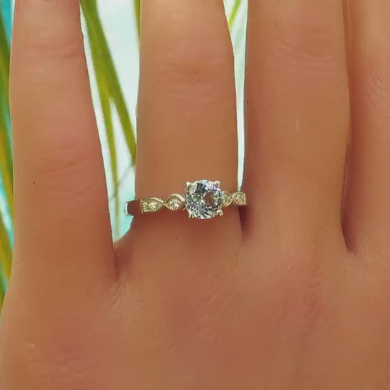 Ceylon Round Natural Blue Sapphire and Diamond Ring in 14k white goldd (SBR-127)