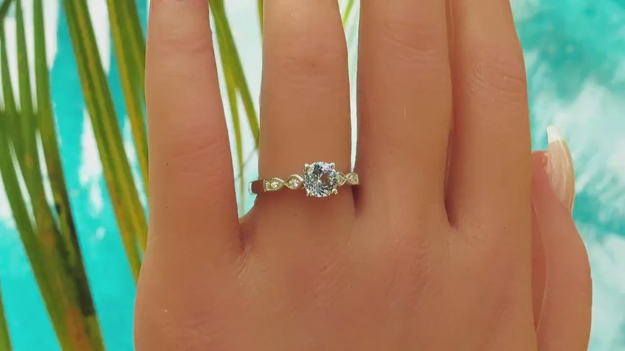 Ceylon Round Natural Blue Sapphire and Diamond Ring in 14k white goldd (SBR-127)