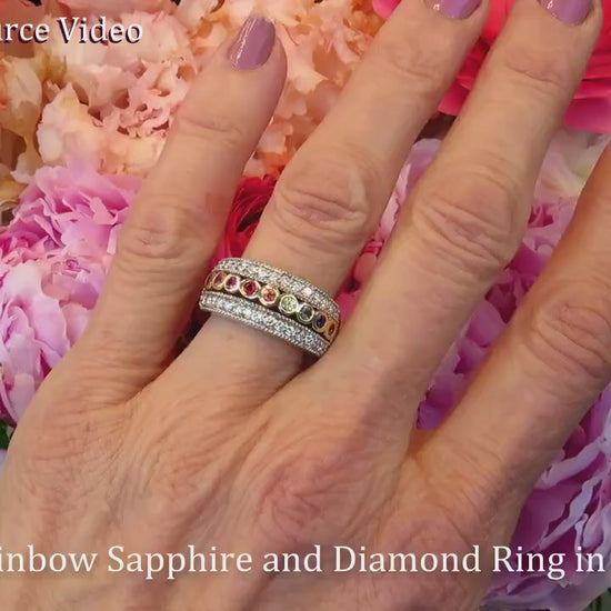 Natural Rainbow Sapphire and Diamond Ring in two tone 14k white and yellow gold (SSR-5182)