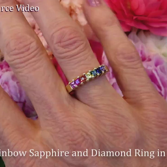 Princess Natural Ceylon Rainbow Sapphire Band Ring in 14k yellow gold (SSR-5158)