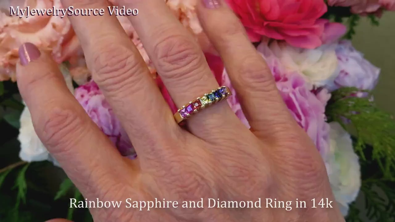 Princess Natural Ceylon Rainbow Sapphire Band Ring in 14k yellow gold (SSR-5158)