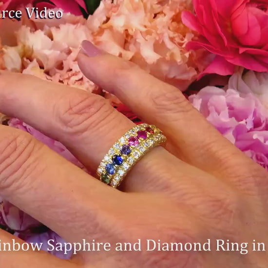 Natural Rainbow Sapphire and Diamond Band Ring in 14k yellow gold for sale (SSR-5062)