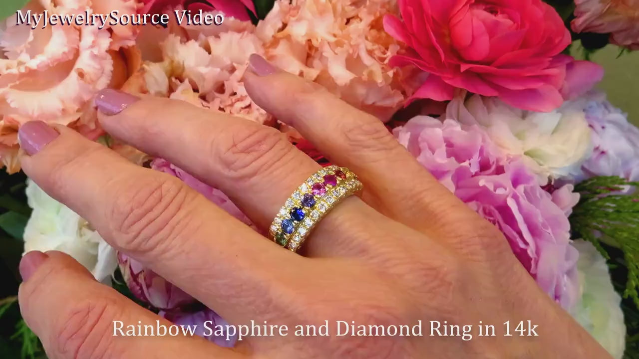 Natural Rainbow Sapphire and Diamond Band Ring in 14k yellow gold for sale (SSR-5062)
