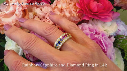 Natural Rainbow Sapphire and Diamond Band Ring in 14k yellow gold for sale (SSR-5062)