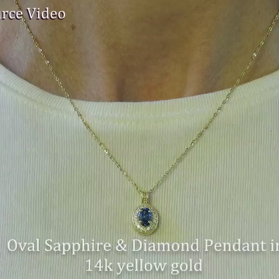 Natural Blue Sapphire Pendant with Diamond Halo in 14k yellow gold (SSP-5109)