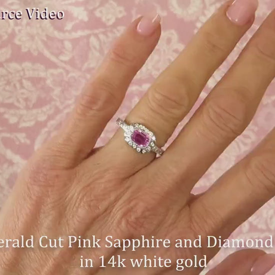 Bezel Set Natural Pink Sapphire and Diamond Halo Ring in 14k white gold (GR-5283)