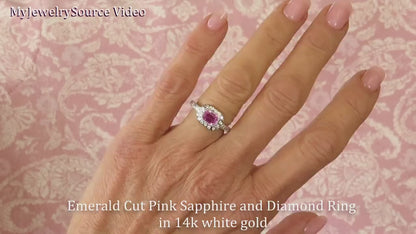 Bezel Set Natural Pink Sapphire and Diamond Halo Ring in 14k white gold (GR-5283)