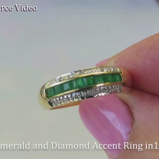 Channel Set Natural Emerald Ring in Solid 14k yellow gold for sale (E-5030)