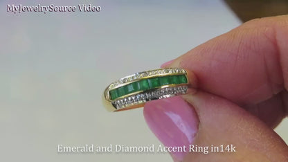 Channel Set Natural Emerald Ring in Solid 14k yellow gold for sale (E-5030)