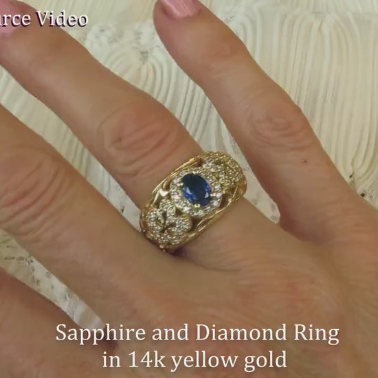 Open Airy Flower Designed Natural Sapphire Ring in solid 14k Yellow Gold (SSR-5390)