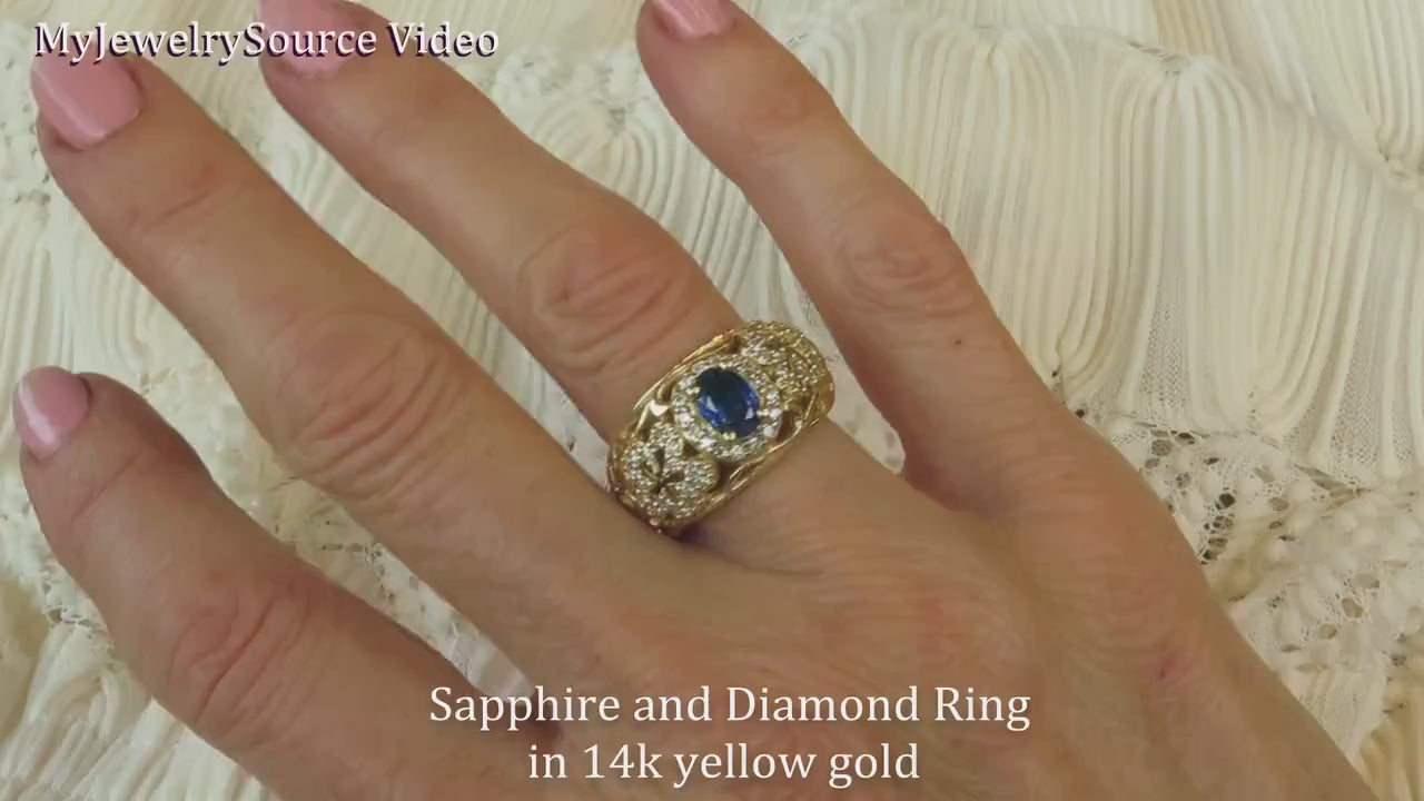 Open Airy Flower Designed Natural Sapphire Ring in solid 14k Yellow Gold (SSR-5390)