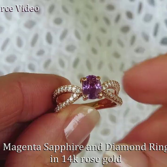 Natural Magenta Purple Sapphire and Diamond Ring in 14k rose gold (SPR-139)