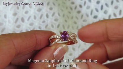 Natural Magenta Purple Sapphire and Diamond Ring in 14k rose gold (SPR-139)
