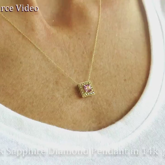 Natural Pink Sapphire and Diamond Pendant in 14k yellow gold (SSP-5097)
