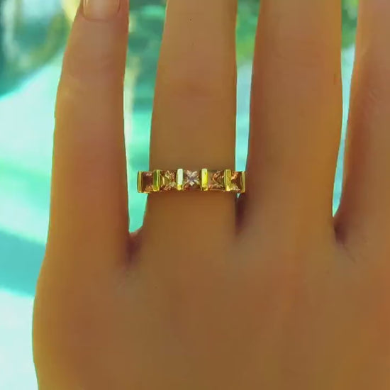 Natural Orange Sapphire to Peach Sapphire Band Ring in 14k Yellow Gold - Ombre (OS-104)