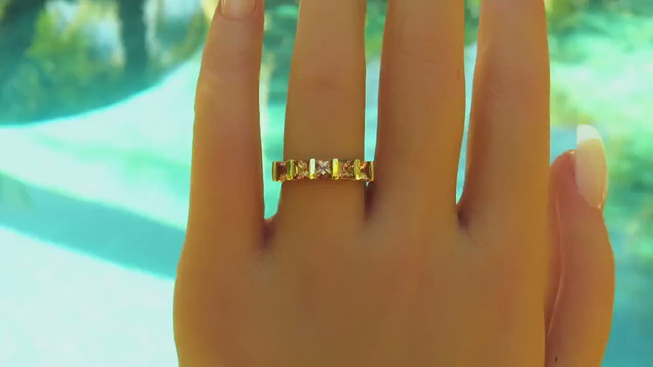 Natural Orange Sapphire to Peach Sapphire Band Ring in 14k Yellow Gold - Ombre (OS-104)
