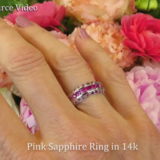 Channel Set Natural Pink Sapphire Band Ring in real 14k white gold for sale (SSR-5303)
