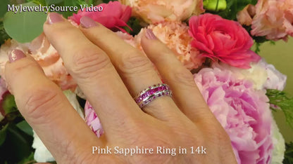 Channel Set Natural Pink Sapphire Band Ring in real 14k white gold for sale (SSR-5303)