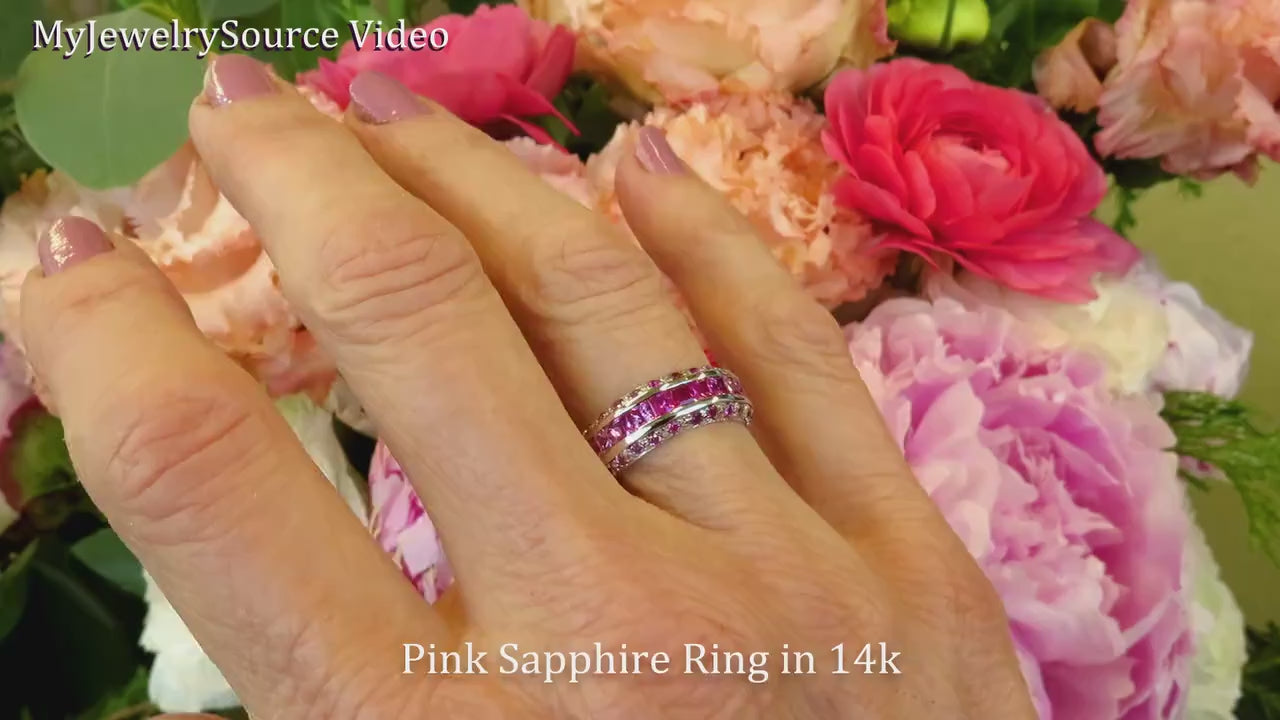 Channel Set Natural Pink Sapphire Band Ring in real 14k white gold for sale (SSR-5303)