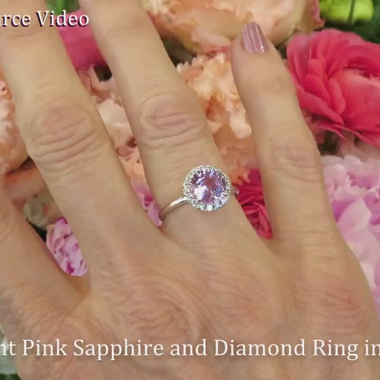 Vintage Natural Pink Sapphire and Diamond Ring in 14k white gold (SSR-5149)