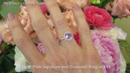 Vintage Natural Pink Sapphire and Diamond Ring in 14k white gold (SSR-5149)