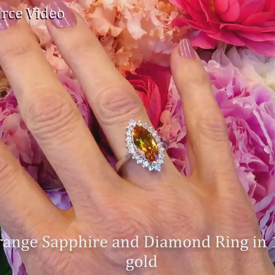 Untreated Unheated Natural Orange Sapphire Engagement Ring in Real 18k white gold for sale (SSR-5609)