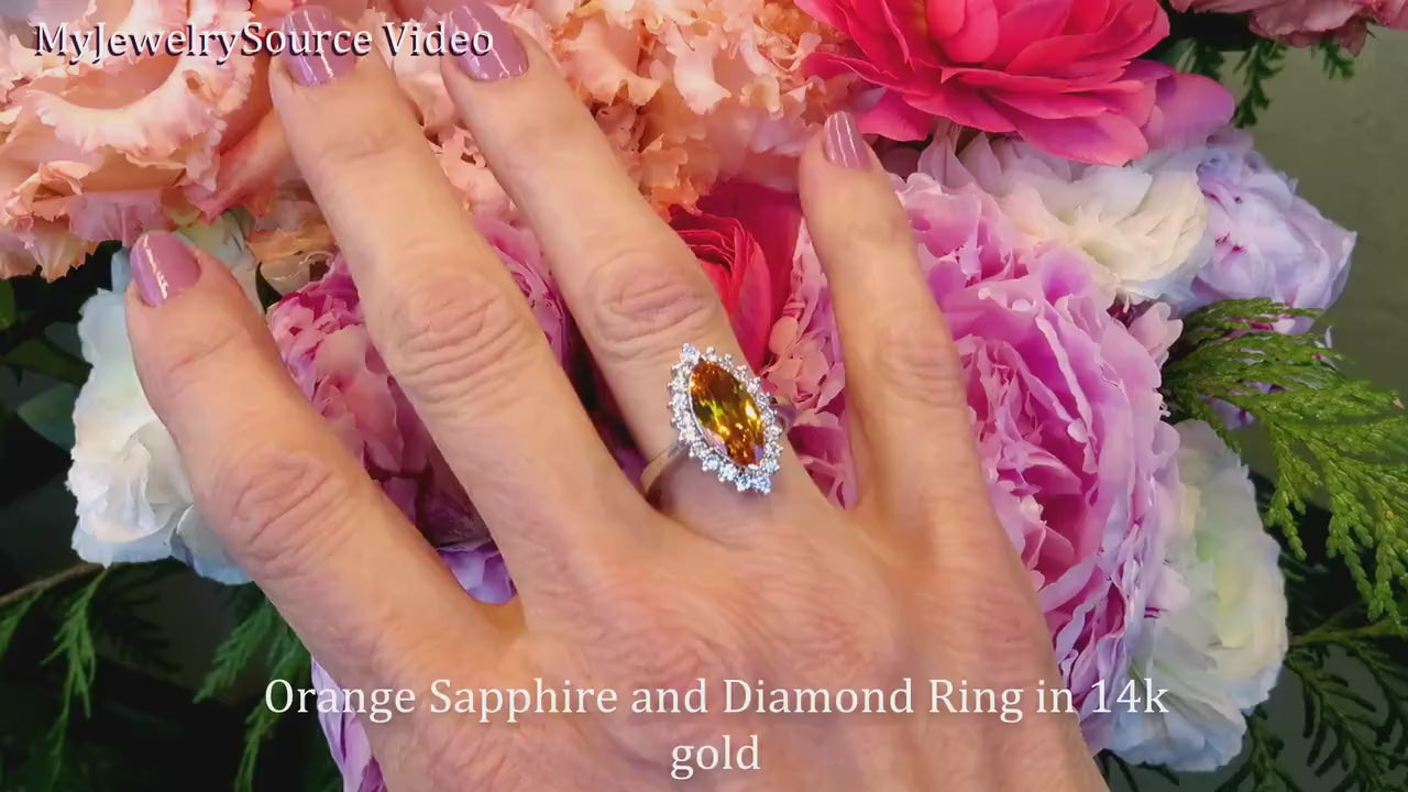 Untreated Unheated Natural Orange Sapphire Engagement Ring in Real 18k white gold for sale (SSR-5609)