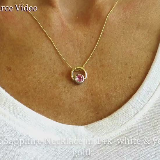 Bezel Set Natural Pink Sapphire Solitaire Pendant in 14k two tone Gold (SSP-5056)