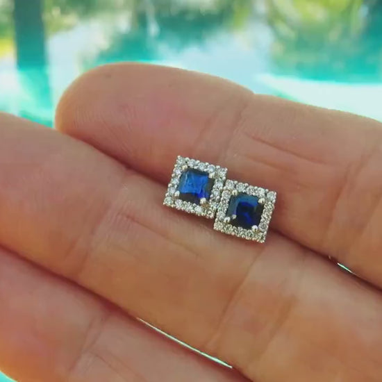Ceylon Natural Blue Sapphire Diamond Earrings in 14k (SSE-5072)