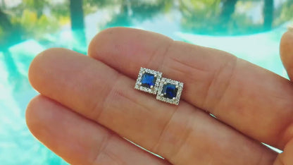 Ceylon Natural Blue Sapphire Diamond Earrings in 14k (SSE-5072)