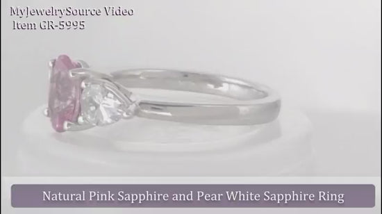 Past Present Future Oval Natural Pink Sapphire and Natural White Sapphire Ring in 14k white gold (SSR-5995)