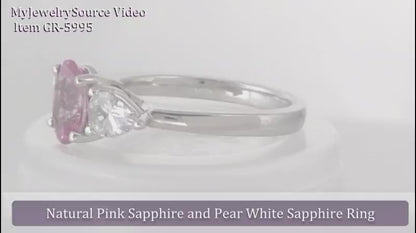 Past Present Future Oval Natural Pink Sapphire and Natural White Sapphire Ring in 14k white gold (SSR-5995)