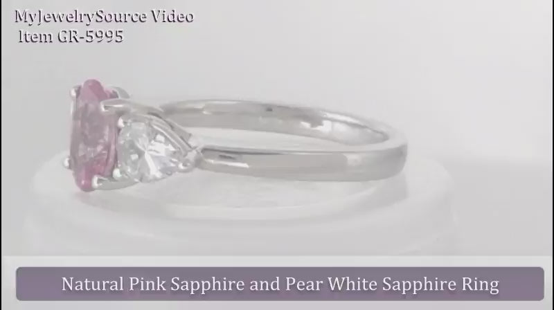 Past Present Future Oval Natural Pink Sapphire and Natural White Sapphire Ring in 14k white gold (SSR-5995)