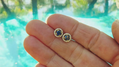 Petite Ceylon Natural Blue Sapphire Diamond Earrings in 14k yellow gold (SSE-5107)