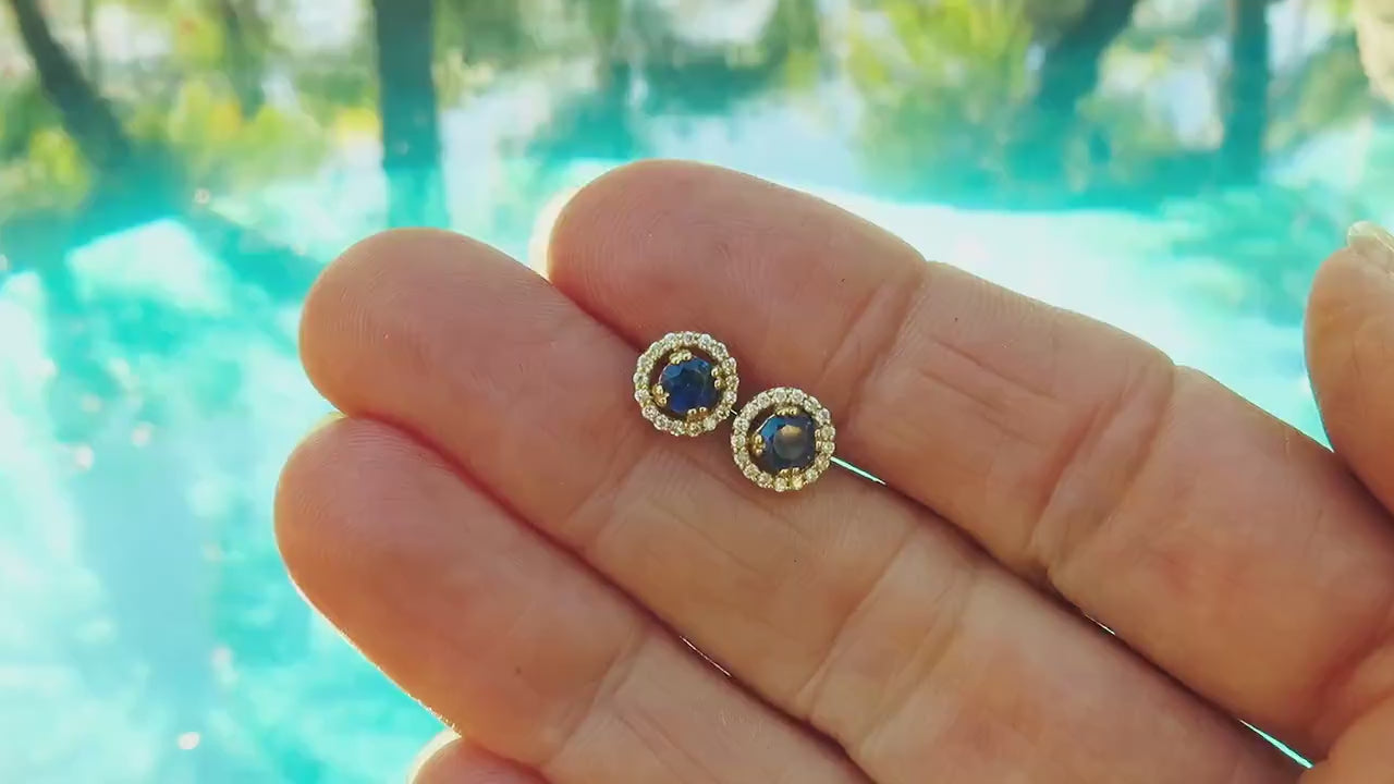 Petite Ceylon Natural Blue Sapphire Diamond Earrings in 14k yellow gold (SSE-5107)