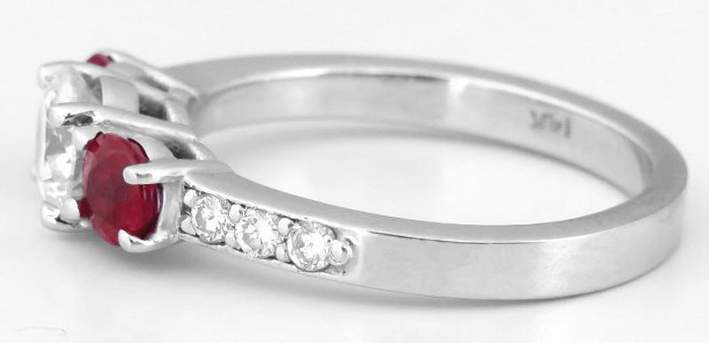 Real Diamond & Genuine Ruby Ring - Round Diamond and Natural Round Ruby Ring in in solid 14k white gold