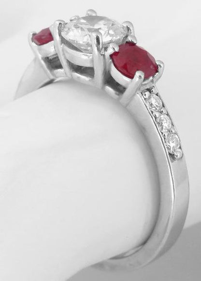 Round Diamond and Natural Ruby Ring in in 14k white gold