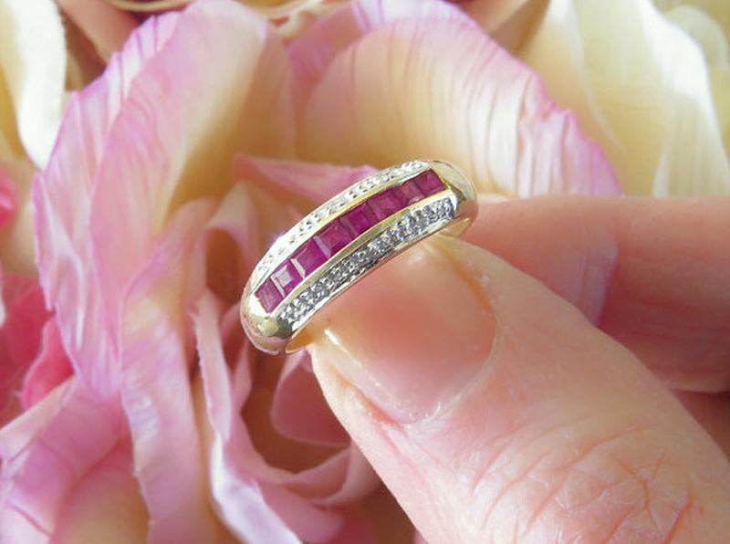Solid 14k yellow gold Channel Set Natural Ruby Stackable Band Ring