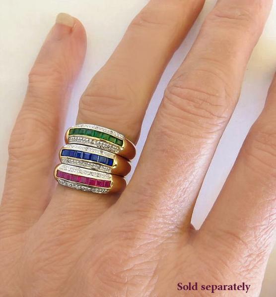 Channel Set Natural Emerald Stackable Band Ring in solid 14k yellow gold for sale