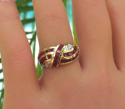 Natural Square Cut Ruby Swirl Ring in 14k yellow gold