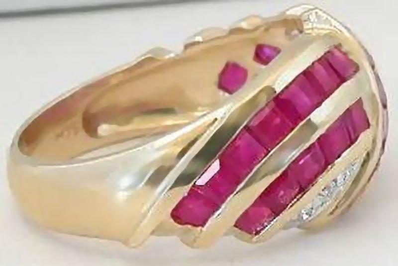 Genuine Square Cut Ruby Dome Rings in solid Yellow Gold for sale