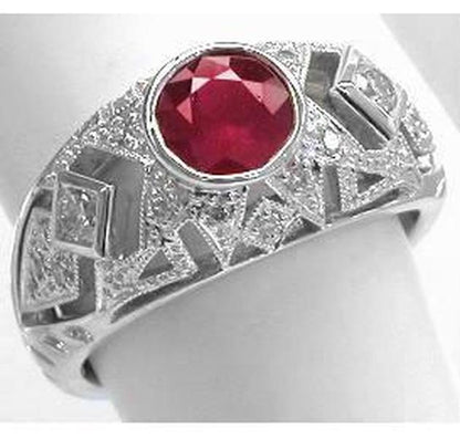 Vintage Ruby Diamond Ring in 18k White Gold